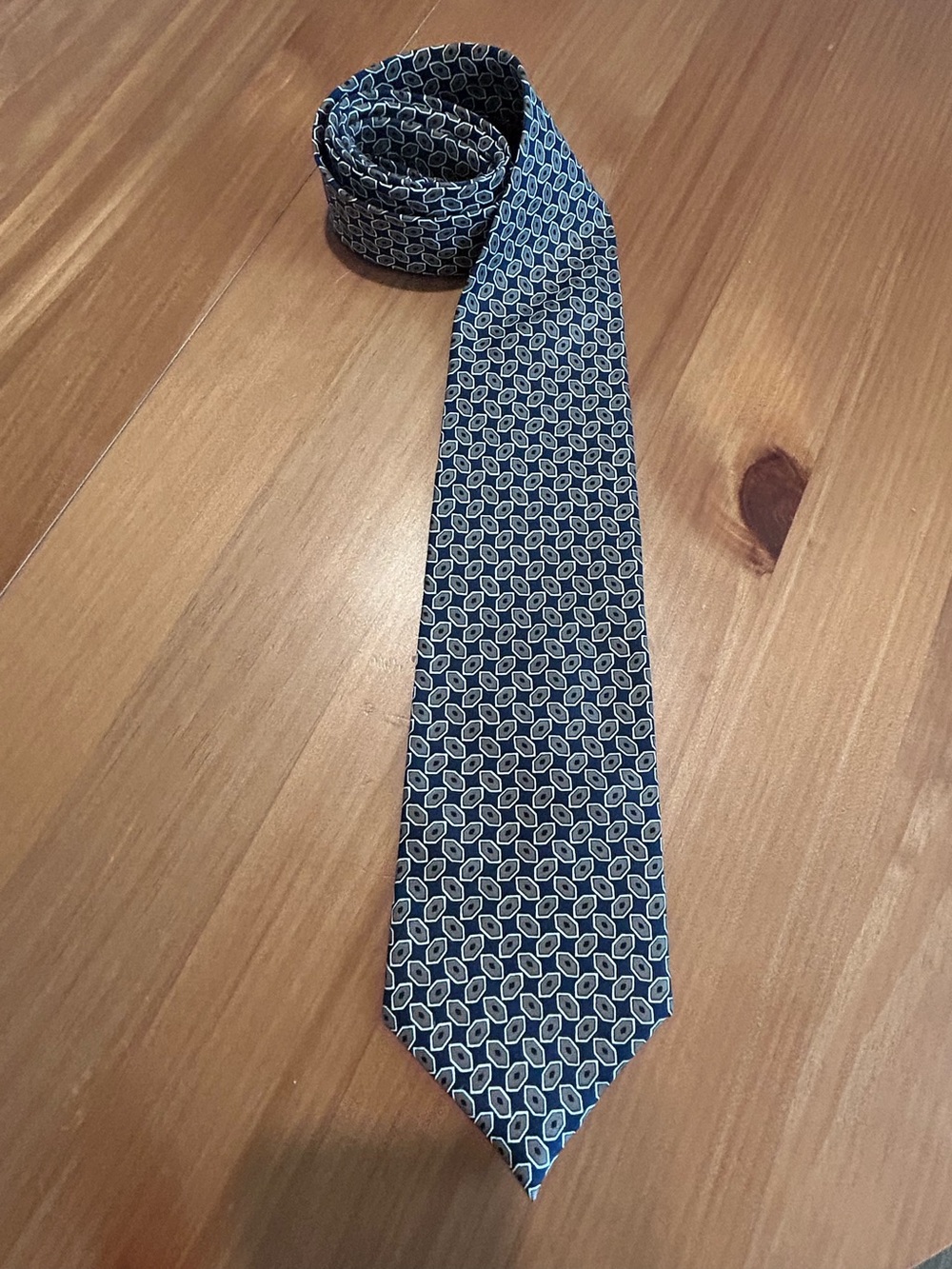 Vintage 1990s Stefano Rossini 100% Silk Navy Geometric Tie